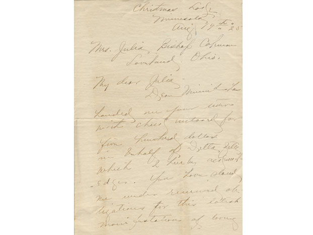 Dr. Benton letter, written August 1925